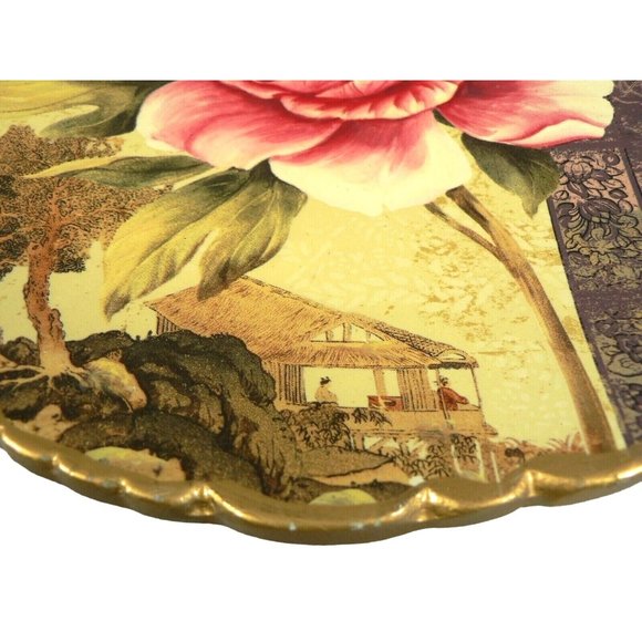 Asian Decorative Plate and Easel Rose Floral Scallop Edge - Picture 7 of 10